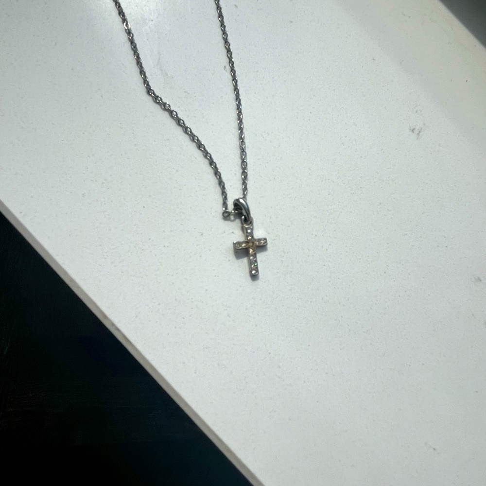 Silver necklace cross with diamonds